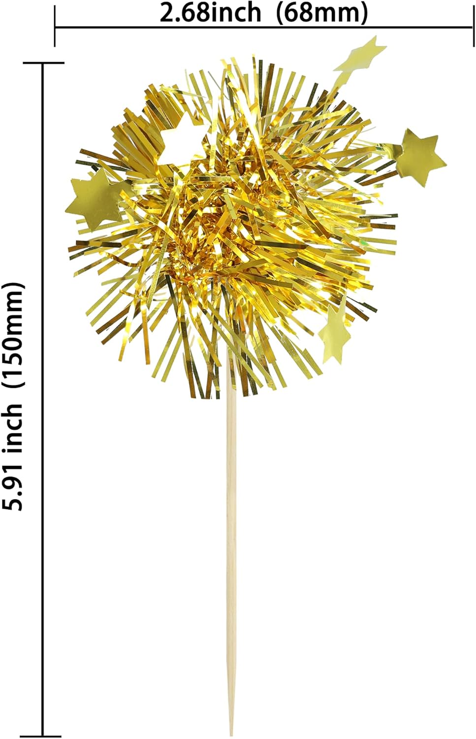 Ephlyn 30Pcs Foil Firework Cupcake Toppers Sparkle Tinsel Cupcake Picks Drink Stirrers Cocktail Food Fruit Toothpicks for Baby Shower Graduation Party Supplies White