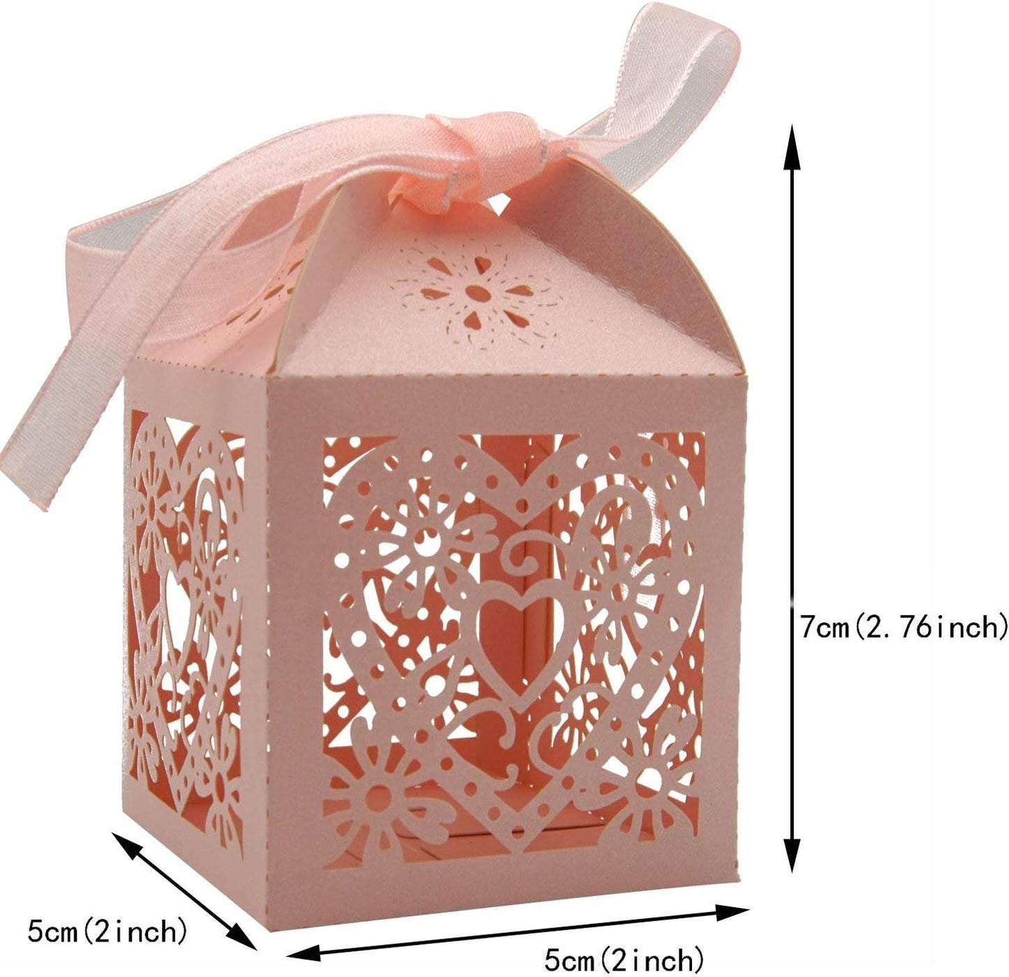 KPOSIYA 100 Pack Love Heart Laser Cut Wedding Party Favor Box Candy Bag Chocolate Gift Boxes Bridal Birthday Shower Bomboniere with Ribbons