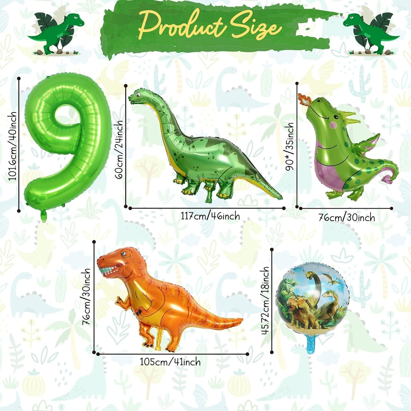 Dinosaur 5th Birthday Decorations, Dinosaur Birthday Party Decorations with Giant Inflatable Dinosaur Balloons 40 Inch Helium Foil Mylar Number 5 Balloons for Dinosaur Theme Birthday Party Decorations