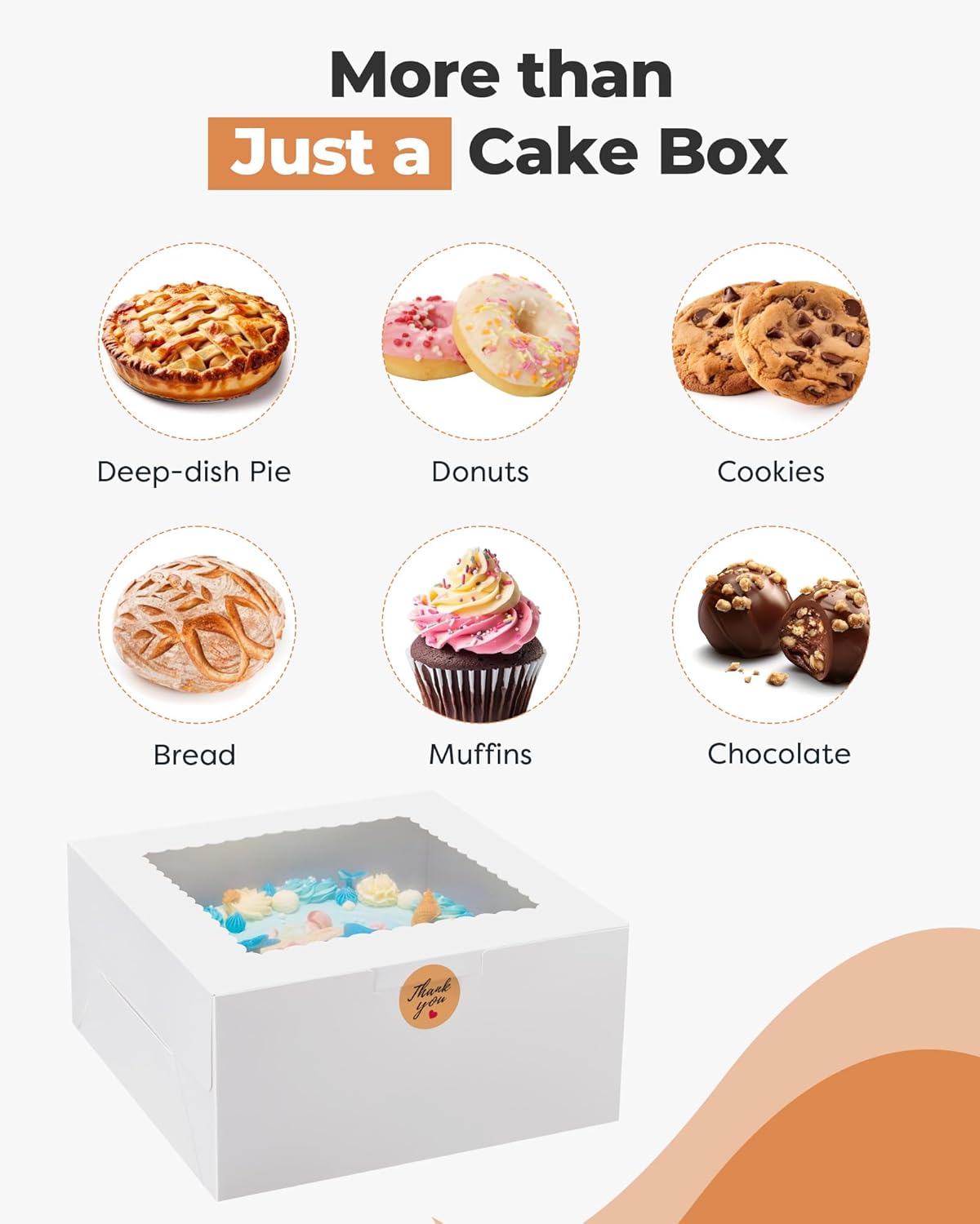 Kootek 15pcs Cake Boxes, 10x10x8 Inches Tall Cake Box with Window, White Bakery Boxes, Large Baking Boxes, Square Cardboard Cake Box for Multi-Layer Cakes, Cake Decorating Supplies for Gift Giving