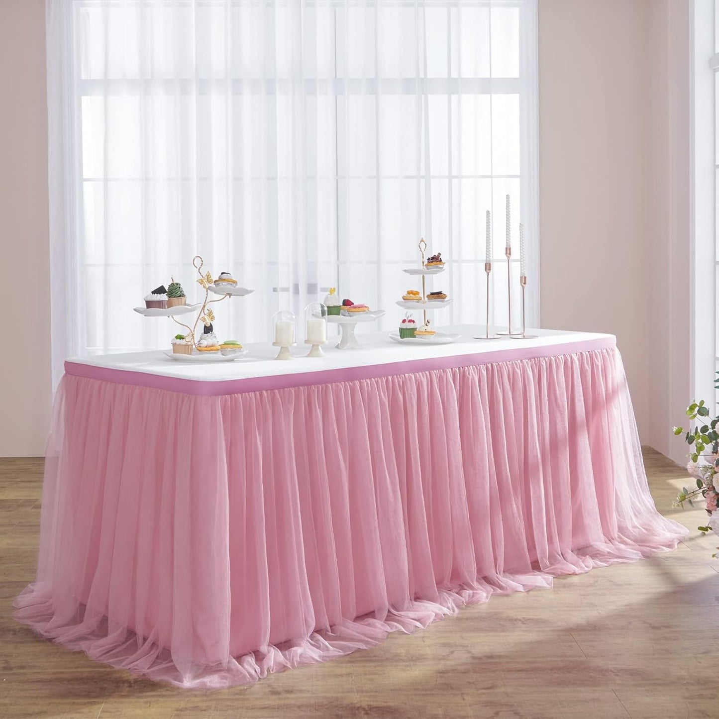 72inch Champagne Gold Tulle Table Skirts for Rectangle Round Tables, Gold Grim Ruffle Tulle Tutu Cloth Table Skirt 6ft for Wedding Birthday Party Cake Dessert Decor(No Top Cover)