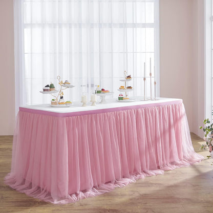 72inch Champagne Gold Tulle Table Skirts for Rectangle Round Tables, Gold Grim Ruffle Tulle Tutu Cloth Table Skirt 6ft for Wedding Birthday Party Cake Dessert Decor(No Top Cover)