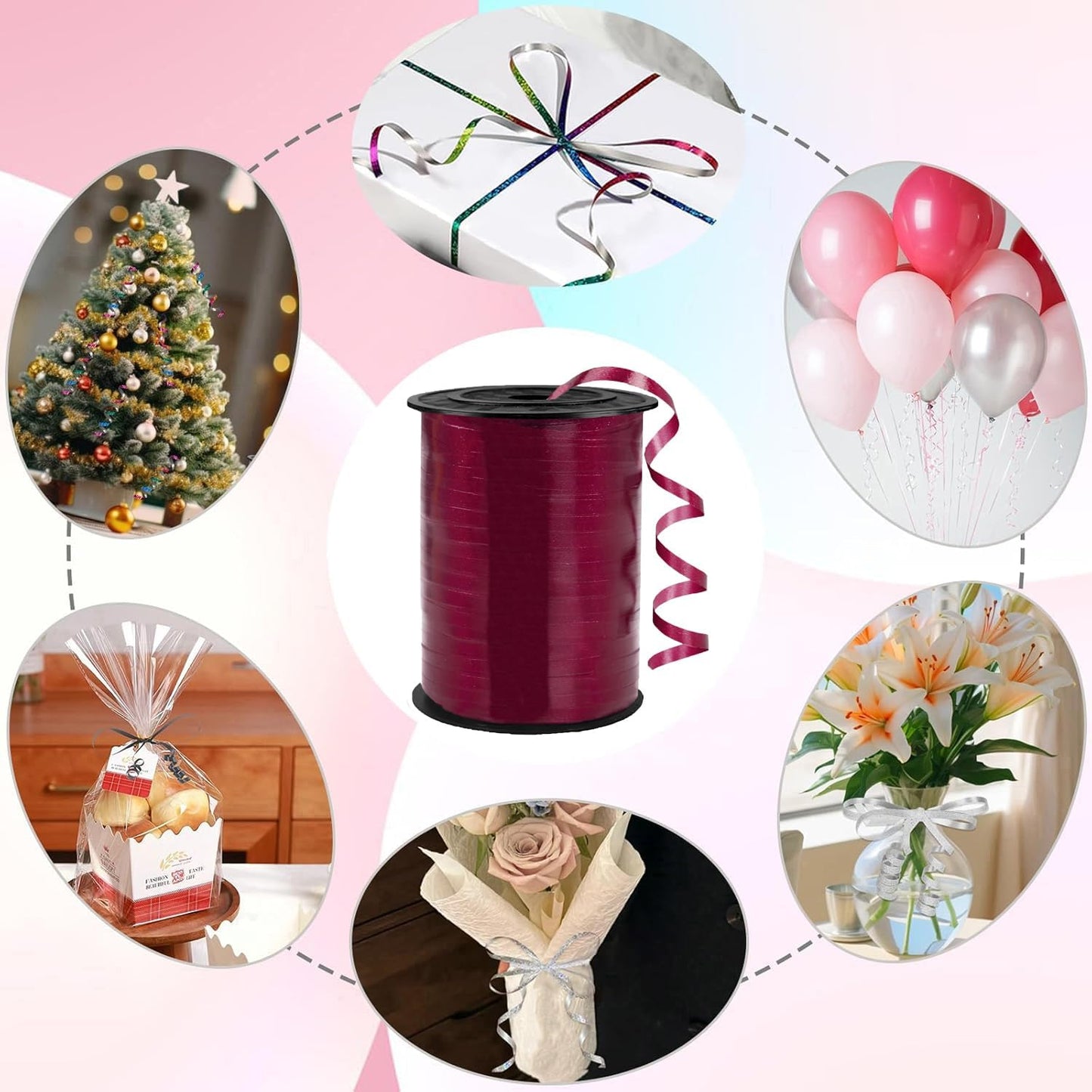 500 Yard Premium Burgundy Curling Ribbon,Curling Ribbon for Gift Wrapping Balloon for Party Birthday Wedding Decoration,Holiday Decorations Art Crafts, Florist Flower
