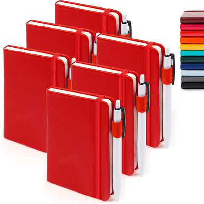 feela 6 Pack Pocket Small Notebooks Bulk, Mini Cute Memo Notepads Hardcover College Ruled Lined Journals with Pen Holder for Women Girls Office School, with 6 Black Pens, 3.5”x 5.5”, A6, Rose Pink