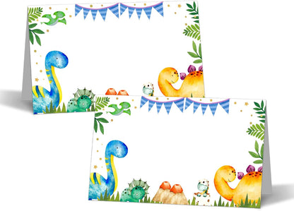 Dinosaur Table Place Cards - 25PCS Tent Cards - Tropical Dino Themed Food Lables - Name Place Cards for Table Setting - Name Cards for Birthday Party Baby Shower - Scored for Easy Folding -10