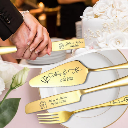 Personalized Cake Cutter Custom Wedding Cake Knife and Server Set Stainless Steel Cake Cutting Set Customize Gifts for Wedding Birthday (Black)