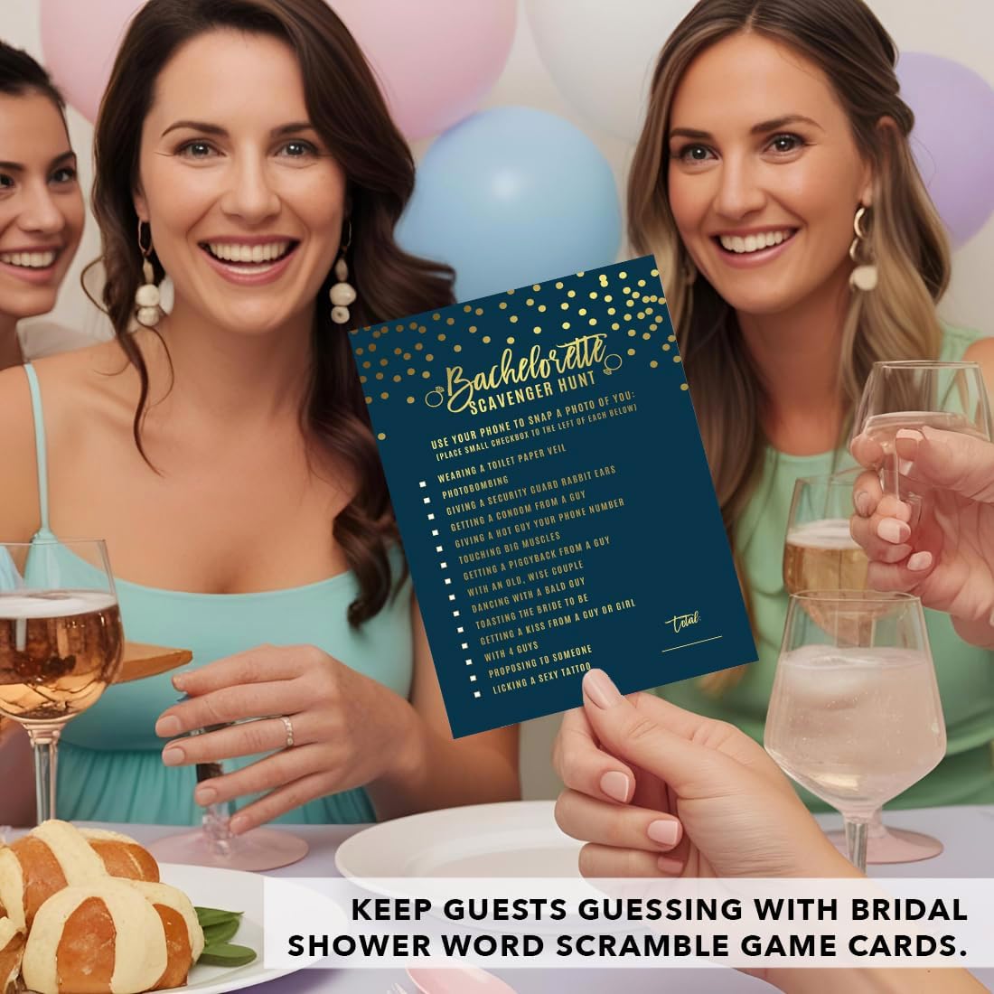 Andaz Press Navy Blue and Metallic Gold Confetti Polka Dots Bachelorette Party Bridal Shower Collection, Scavenger Hunt Game Cards, 20-Pack