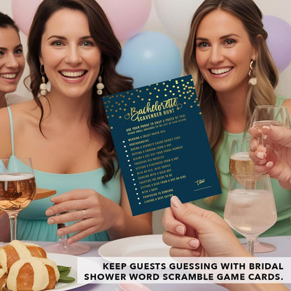 Andaz Press Navy Blue and Metallic Gold Confetti Polka Dots Bachelorette Party Bridal Shower Collection, Scavenger Hunt Game Cards, 20-Pack