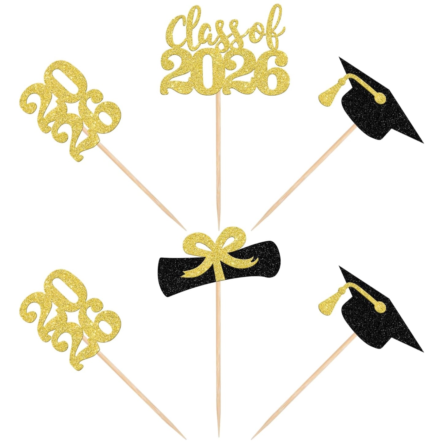 36 PCS 2026 Graduation Theme Cupcake Toppers Glitter Class of 2026 Grad Cap Diploma Cupcake Picks 2026 Graduation Theme Party Cake Decorations Supplies Deep Blue