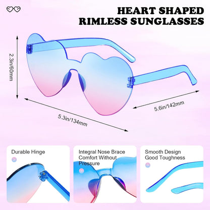 Matcheck 16 Heart Shaped Rimless Sunglasses Transparent Candy Colored Glasses Frameless Party Eyewear for Women
