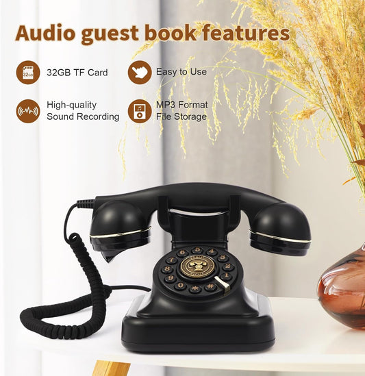 Audio Guest Book Wedding Phone, Audio Guest Book Record Customized Audio Messages Guest Book Alternatives Classic Retro Phone for Parties Birthdays Rentals Confessions Special Occasions