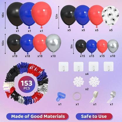 Amandir 153pcs Purple Blue Pink Balloon Garland Arch Kit, Different Sizes 18 12 10 5 inch Teal Yellow Latex Metallic Confetti Balloons for Magic Birthday Engagement Party Decoration