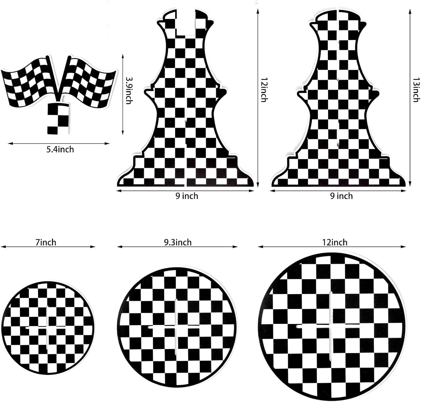3-Tier Round Cardboard Cupcake Stand Holder, Racing Car Theme Birthday Party Decorations Supplies, Black and White Checkered Dessert Display Stand Tower