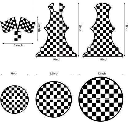 3-Tier Round Cardboard Cupcake Stand Holder, Racing Car Theme Birthday Party Decorations Supplies, Black and White Checkered Dessert Display Stand Tower