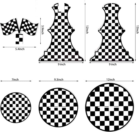 3-Tier Round Cardboard Cupcake Stand Holder, Racing Car Theme Birthday Party Decorations Supplies, Black and White Checkered Dessert Display Stand Tower