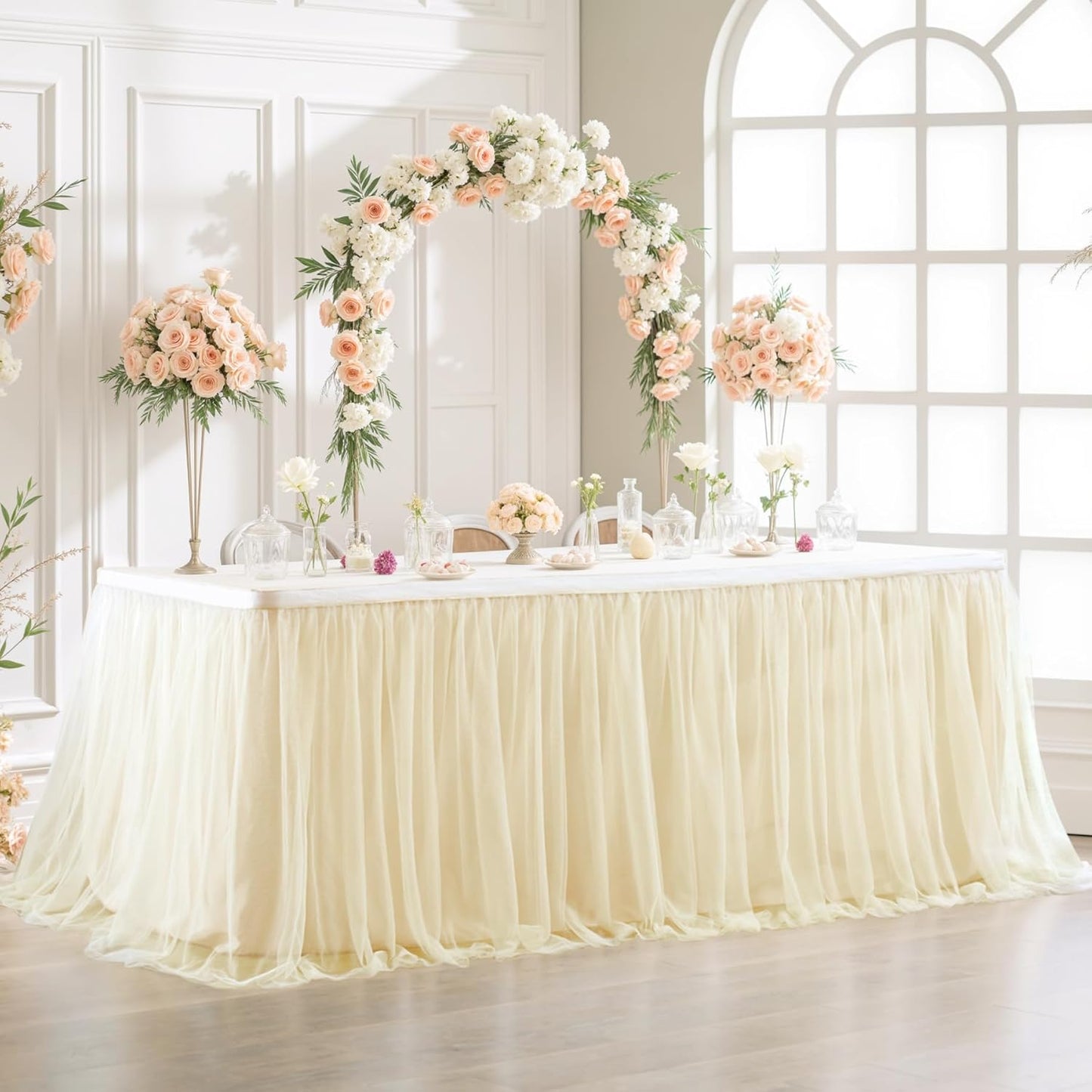 Suppromo 6ft Pink Tulle Table Skirt Baby Shower Tablecloth for Rectangle Tables or Round Tables Pink Ruffle Tutu Table Skirts Desk Skirt for Princess Girls Birthday Party Cake Dessert Decorations