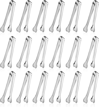 Dmoera 18 Pack Premium Small Serving Tongs, Mini Stainless Steel Appetizer Tongs 4.33Inch Silver