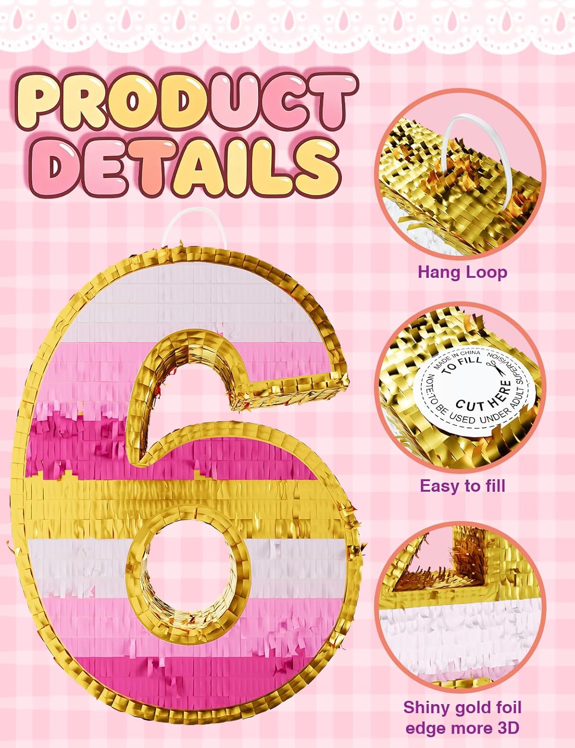 Number 5 Piñata with Stick, Blindfold & Confetti-Pink Piñata for Birthday Parties, Complete Party Game Set for Kids Girls-Gradient Pink Birthday Decor with Fillable Design(Small, 16.5 x 11.5 x 3 In)