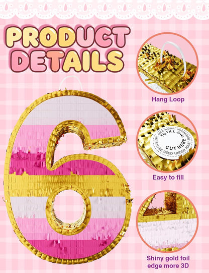Number 5 Piñata with Stick, Blindfold & Confetti-Pink Piñata for Birthday Parties, Complete Party Game Set for Kids Girls-Gradient Pink Birthday Decor with Fillable Design(Small, 16.5 x 11.5 x 3 In)