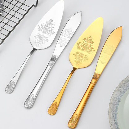 Cake Cutting Set for Wedding, Elegant Cake Knife and Server Set with Thickened Stainless Steel Rounded Edges, Cake Cutter Pie Spatula for Birthday Anniversary Christmas 2 Pcs Silver