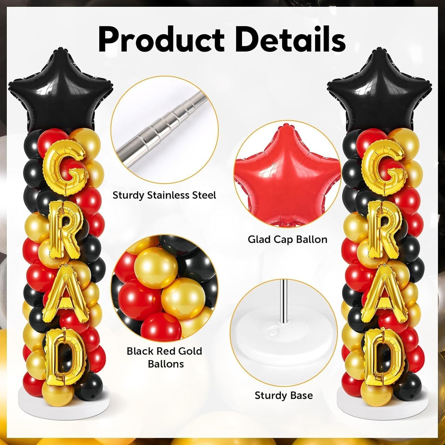 2 Sets Graduation Balloon Column Stand Kits with Balloons 2026 Grad Themed Decoration Navy Blue Balloon Tower Stand Kit for Grad High School & College Celebration Party Decor
