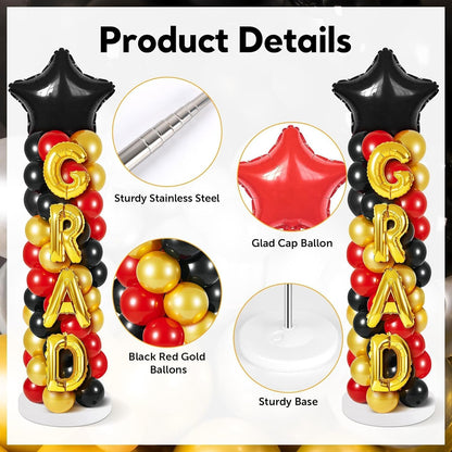 2 Sets Graduation Balloon Column Stand Kits with Balloons 2026 Grad Themed Decoration Navy Blue Balloon Tower Stand Kit for Grad High School & College Celebration Party Decor