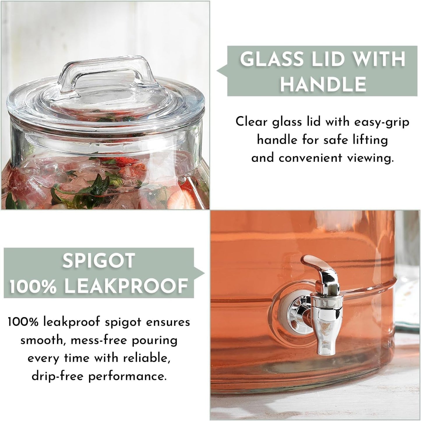 1.5 Gallon Glass Drink Dispenser for Parties 3 PACK Beverage Dispensers with Stand, Glass Water Jug Dispenser, with 18/8 Stainless Steel Spigot, Great for Party, Wedding, Picnic, BBQ Wicker Design