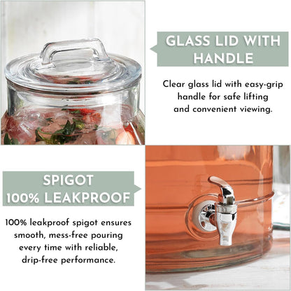 1.5 Gallon Glass Drink Dispenser for Parties 3 PACK Beverage Dispensers with Stand, Glass Water Jug Dispenser, with 18/8 Stainless Steel Spigot, Great for Party, Wedding, Picnic, BBQ Wicker Design