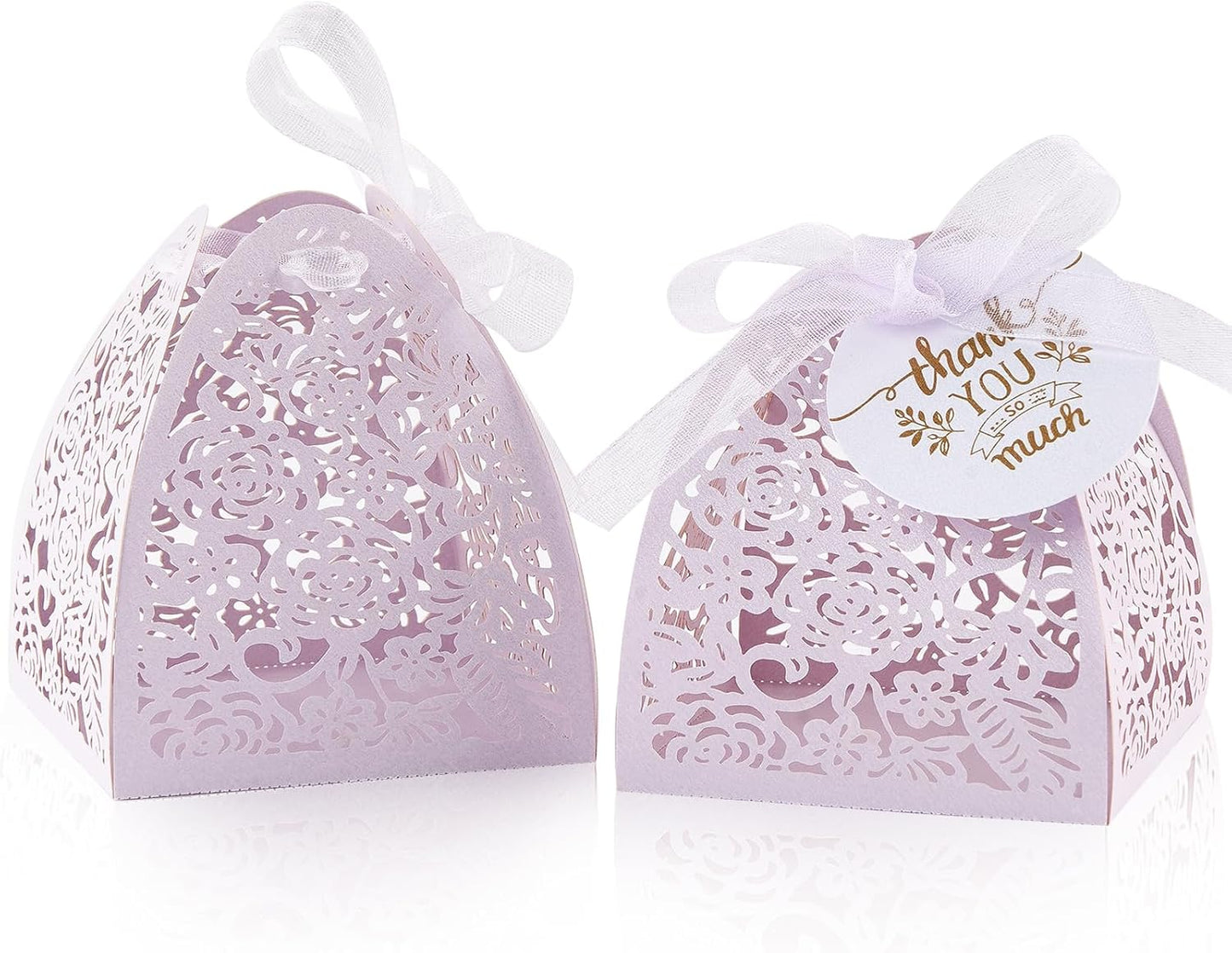 AdasBridal 50Pcs Small Gift Boxes for Party Favors, Laser Cut Candy Boxes Wedding Favor with Thank You Card Ribbons for Bridal Baby Shower Wedding Decorations (White, 2.36")