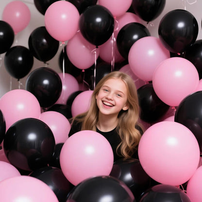 110pcs Black Balloon 12 inch, Black Latex Balloons for Birthday Party Baby Shower Wedding(with 2 Ribbons). - Colors B