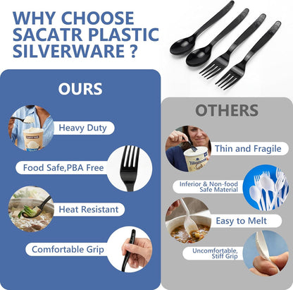 100 Count Plastic Silverware Heavy Duty -50 Forks, 50 Spoons, BPA-Free, Heat Resistant, Disposable Plastic Utensils Set, Plastic Cutlery Set, Plasticware Suitable for Party Everyday Use