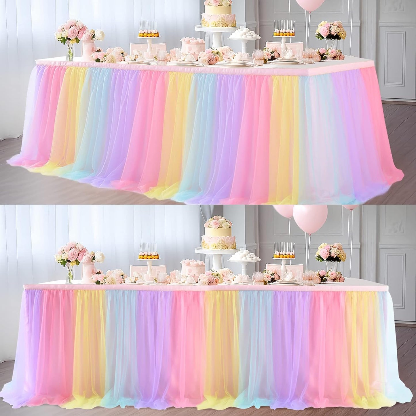 Suppromo 6ft Pink Tulle Table Skirt Baby Shower Tablecloth for Rectangle Tables or Round Tables Pink Ruffle Tutu Table Skirts Desk Skirt for Princess Girls Birthday Party Cake Dessert Decorations
