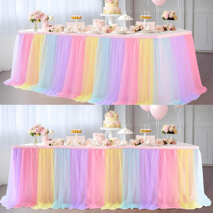 Suppromo 6ft Pink Tulle Table Skirt Baby Shower Tablecloth for Rectangle Tables or Round Tables Pink Ruffle Tutu Table Skirts Desk Skirt for Princess Girls Birthday Party Cake Dessert Decorations