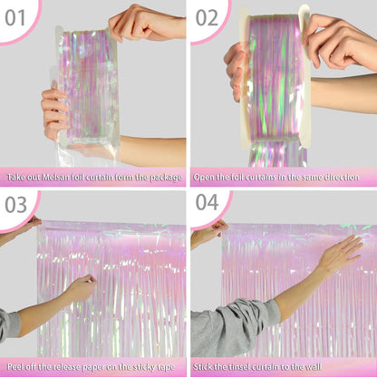 Melsan 2 Pack 3.2 ft x 8.2 ft Tinsel Foil Fringe Curtains Backdrop, Sparkle Metallic Foil Curtains for Party Photo Booth Props Decoration, Pinkish Purple