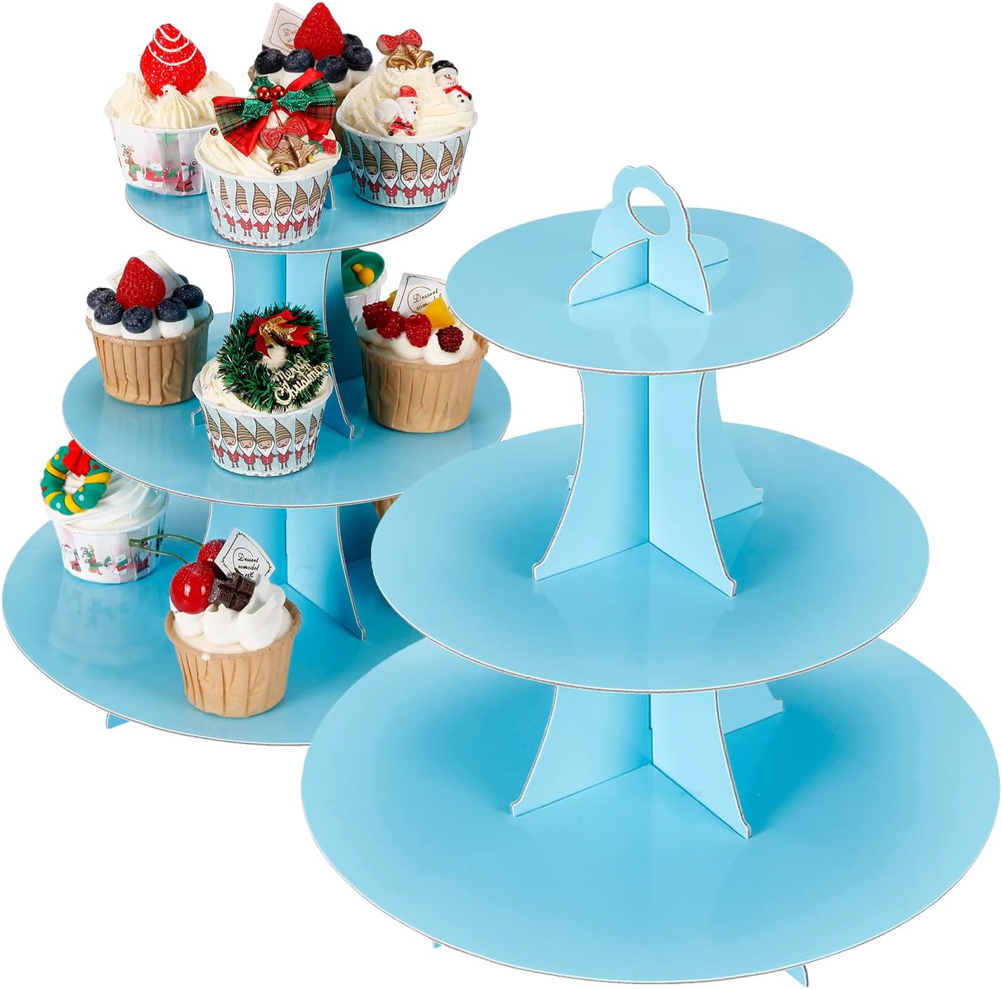 YLDW Cupcake Stand, 3-Tier Cupcake Stand Display, Cardboard Cup Cake Tower Stand, Disposable Dessert Stand for Birthday Tea Party Baby Shower Treat Decorations, Pink