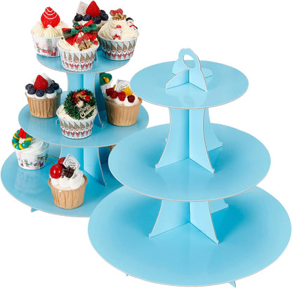 YLDW Cupcake Stand, 3-Tier Cupcake Stand Display, Cardboard Cup Cake Tower Stand, Disposable Dessert Stand for Birthday Tea Party Baby Shower Treat Decorations, Pink