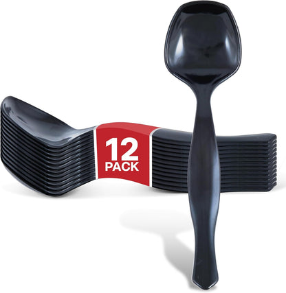 24 Count Disposable Black Plastic Serving Spoons for Catering, Weddings, Holidays and More - Large Plastic Buffet Spoons for Parties, Stock Your Home