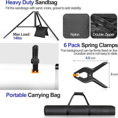 EMART 10x10FT Backdrop Stand, Photo Studio Back Drop Adjustable Stand with 6 Backdrop Clamps,2 Sandbags and Carry Bag,Heavy Duty Background Support System Kit for Photography,Parties,Wedding,Video