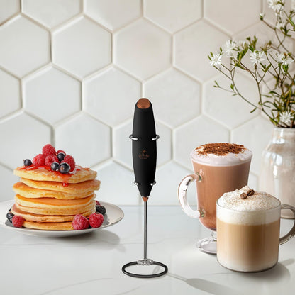 Zulay Kitchen Powerful Milk Frother Wand With Duracell Batteries - Ultra Fast Handheld Drink Mixer - Electric Whisk Foam Maker for Coffee, Lattes, Cappuccino & Matcha - Z1 Motor - Black - Colors D