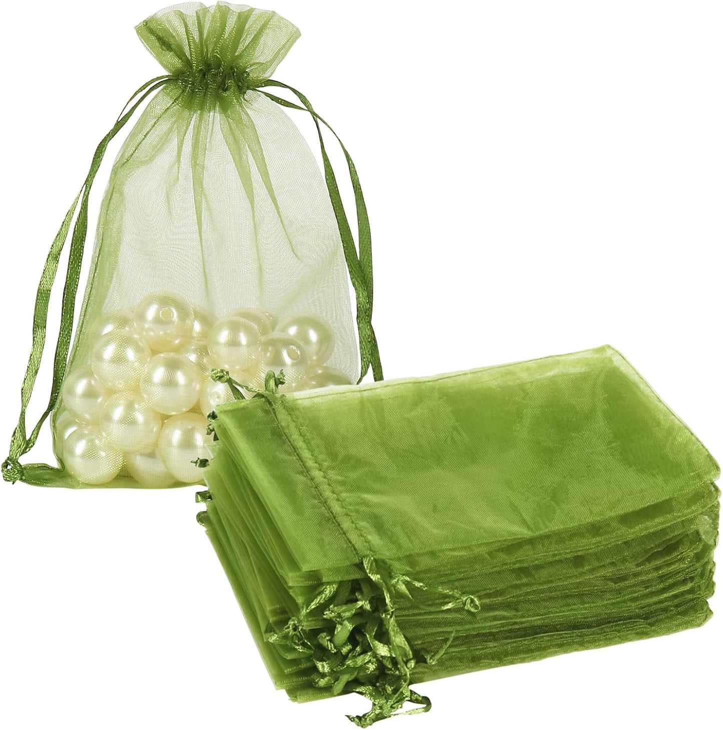 HRX Package 100pcs White Organza Bags, 4x6 inch Mesh Bags Drawstring Gift Bags Jewelry Pouches for Candy Wedding Favors Christmas