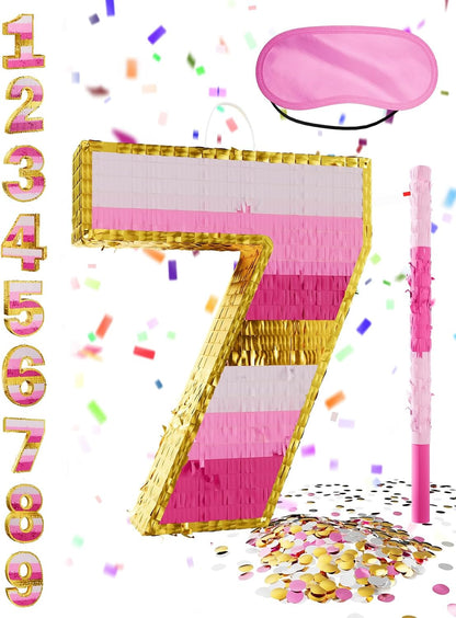 Number 5 Piñata with Stick, Blindfold & Confetti-Pink Piñata for Birthday Parties, Complete Party Game Set for Kids Girls-Gradient Pink Birthday Decor with Fillable Design(Small, 16.5 x 11.5 x 3 In)