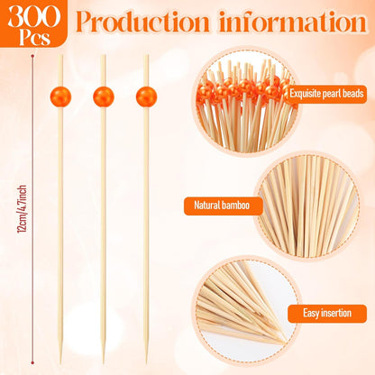 Reallnaive 600 Pcs Cocktail Pick Pearl Fancy Toothpick for Appetizer 4.7 Inch Long Skewer for Drink Fruit Food Bamboo Stick Wedding Bridal Shower Decoration Charcuterie Accessories (White)