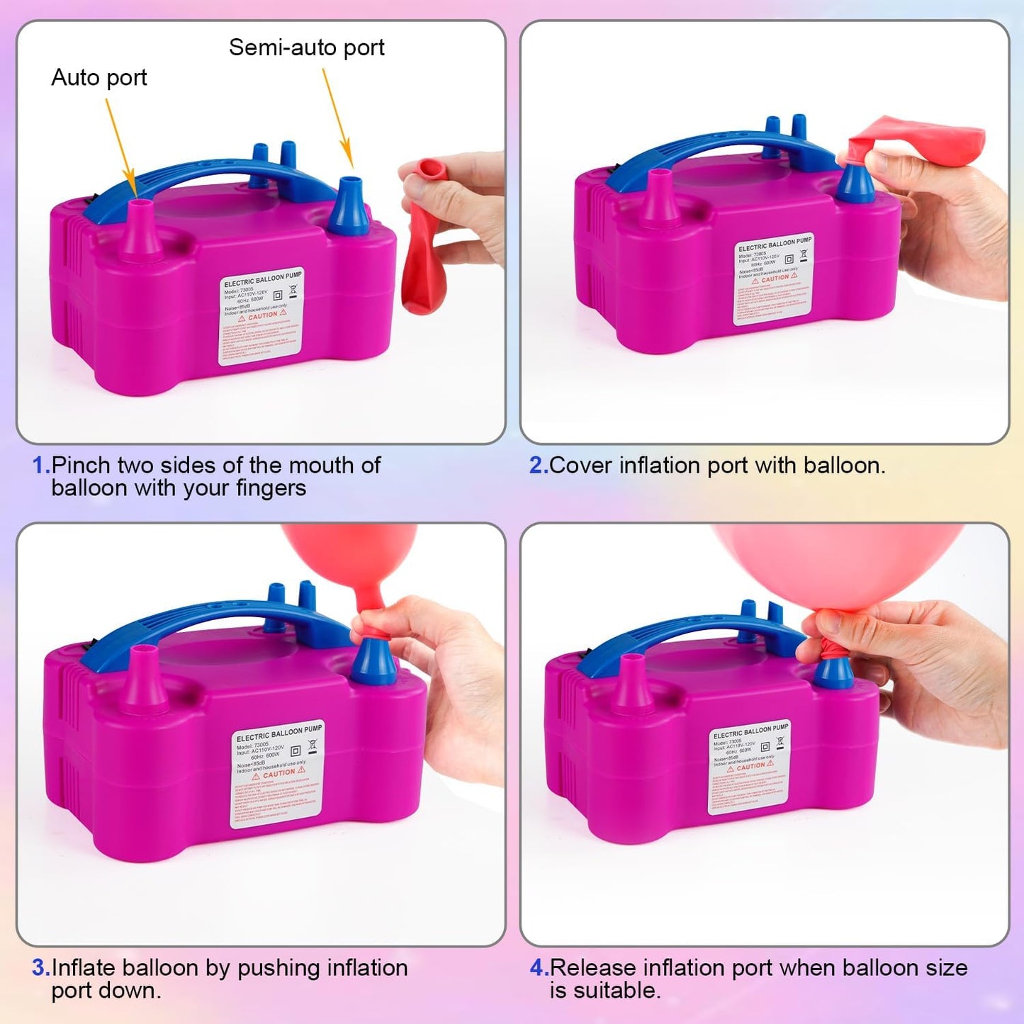 Electric Balloon Pump, Portable Electric Balloon Blower Machine Balloon Air Pump, Dual Nozzle 110V 600W Balloon Inflator for Party Decoration Christmas Birthday-Rose