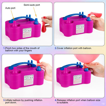 Electric Balloon Pump, Portable Electric Balloon Blower Machine Balloon Air Pump, Dual Nozzle 110V 600W Balloon Inflator for Party Decoration Christmas Birthday-Rose