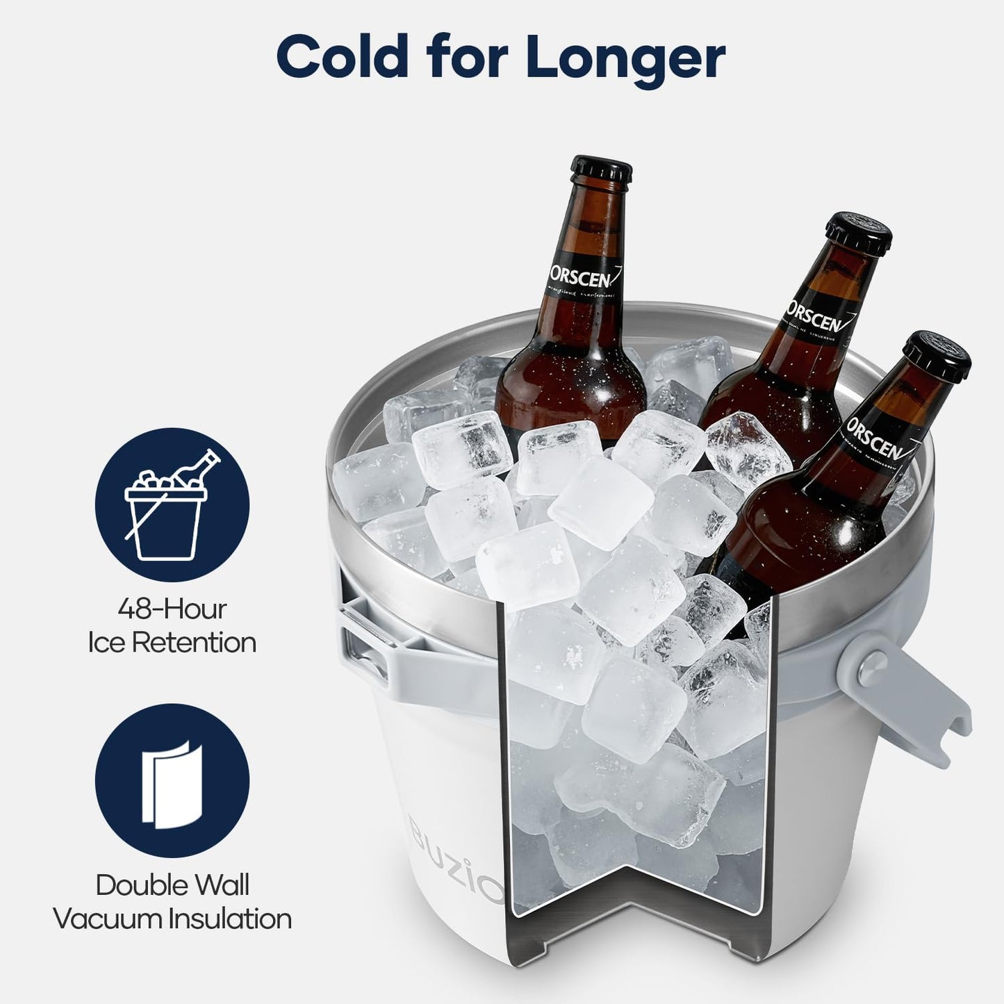 BUZIO 7 L Ice Bucket for Parties with Lid and Scoop & Tongs, Vacuum Insulated Stainless Steel Ice Buckets with Handle and Adjustable Shoulder Strap, Large Beverage Bucket for Cocktail Bar, Blue