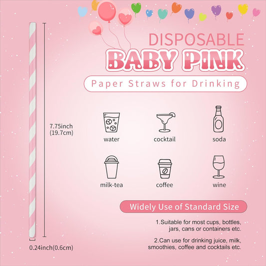 PakTalk 100 Pack Red Straws, Disposable Red and White Biodegradable Paper Striped Straws for Cocktail, Milkshake, Coffee, Lemonade (0.24" x 7.75")