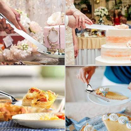 Cake Knife and Server Set Silver Wedding Cake Server and Knife Set with 10.63" Cake Knife and 8.86" Pie Server Stainless Steel Cake Cutting Set for Weddings, Parties and Anniversaries