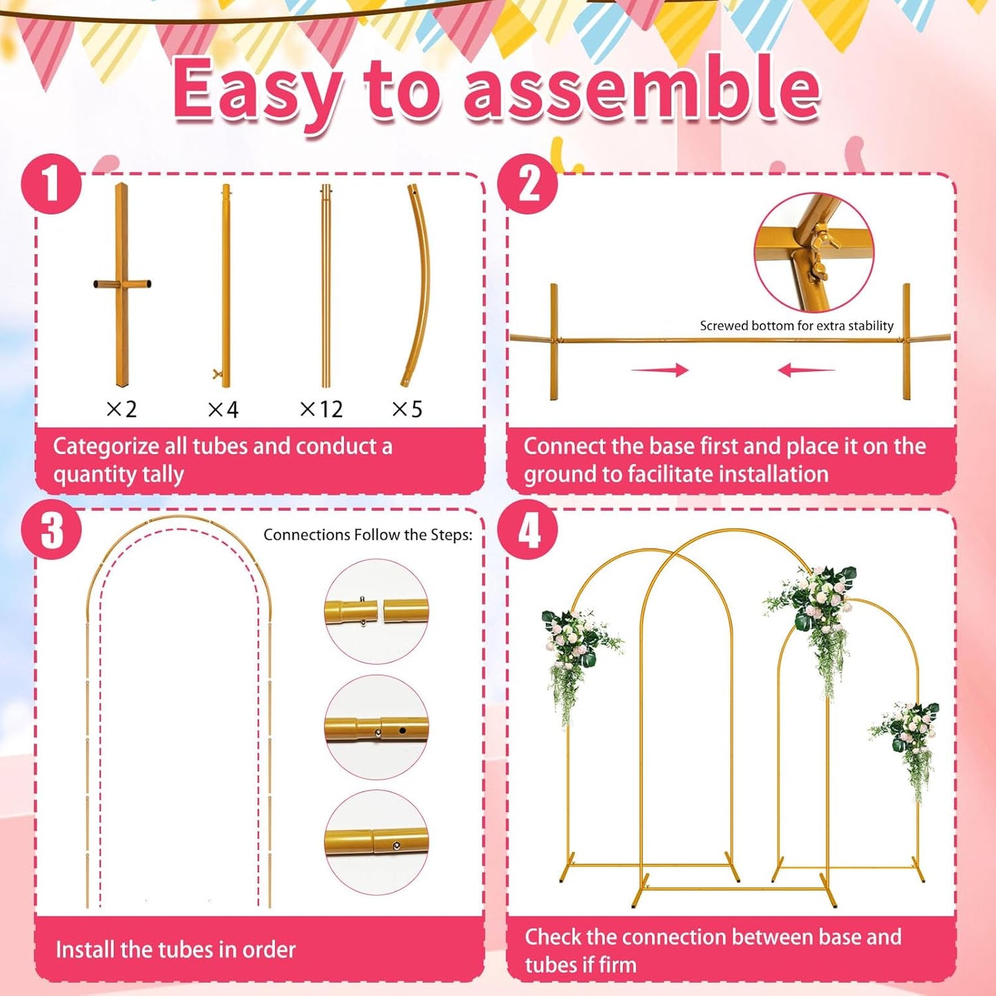2 Pack Arch Backdrop Stand (7.2FT/6FT), Balloon Arch Stand, Metal Background Arch Stand, Backdrop Arch Frame, Wedding Arch for Backdrop