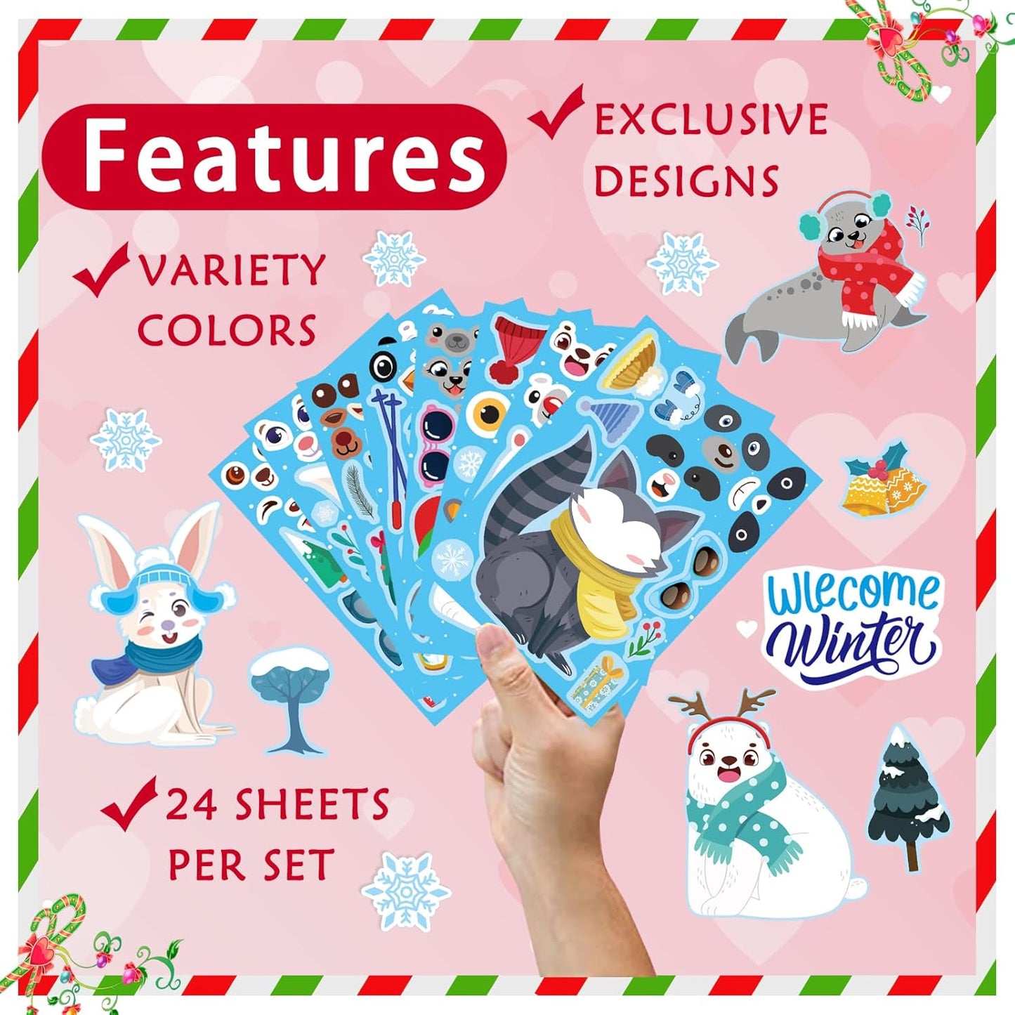 24 Sheets Summer Stickers for Kids Toddlers, Make-a-face Stickers for Kids Classroom Make Your Own Animal Mix & Match Sticker, Pool Beach Luau Hawaii Sticker, Summer Holiday Party Favors