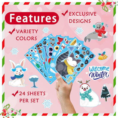 24 Sheets Summer Stickers for Kids Toddlers, Make-a-face Stickers for Kids Classroom Make Your Own Animal Mix & Match Sticker, Pool Beach Luau Hawaii Sticker, Summer Holiday Party Favors